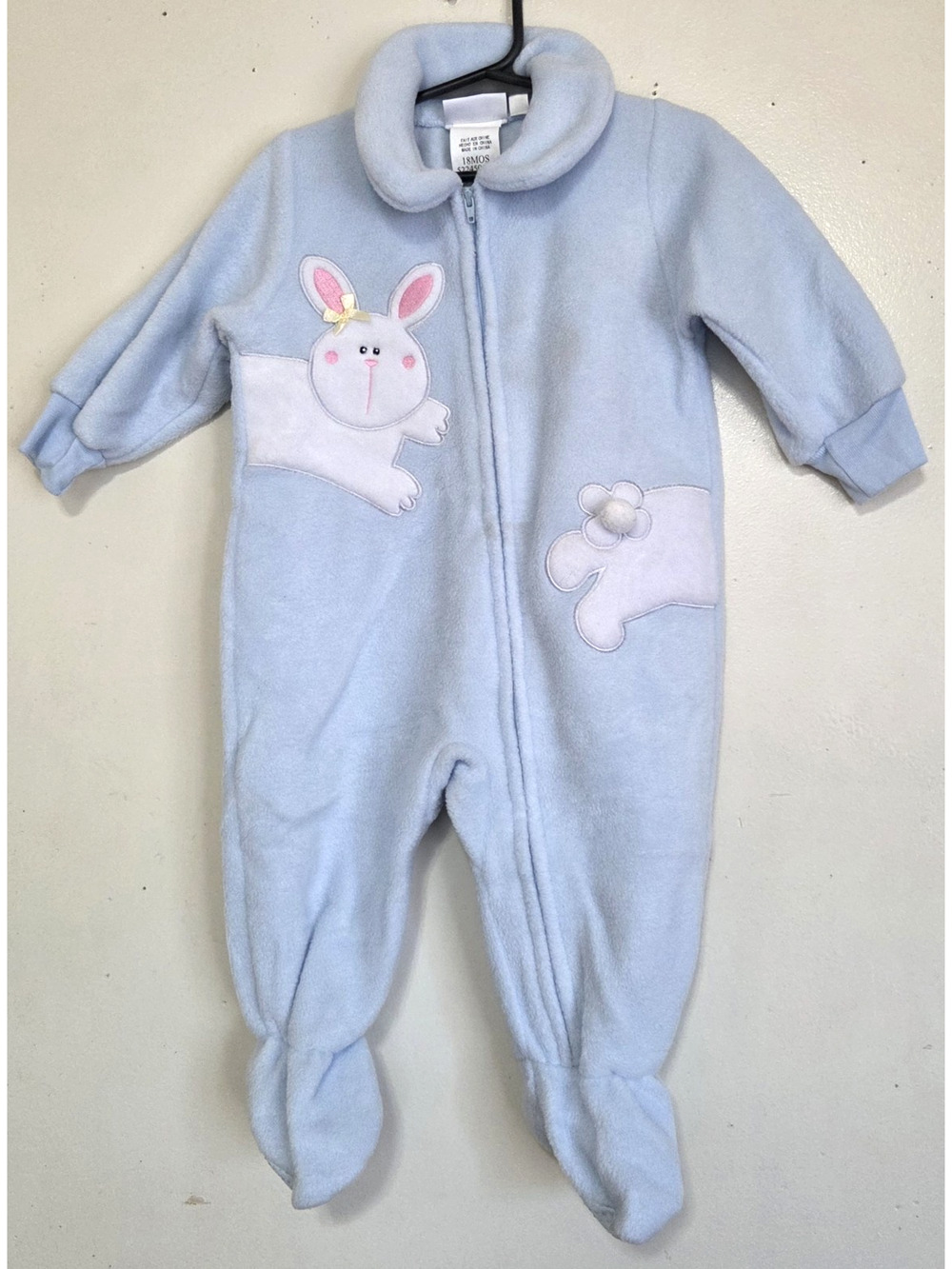 VTG Buster Brown Fleece Footie Pajamas Baby 18 Months Pastel Blue Bunny Rabbits